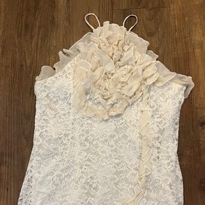 BCBGMAXAZRIA Ivory White Ruffle silk high neck tank top
